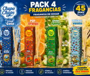 pack 4 chupa chups ambientado mikado:  Delicate Vanilla, green apple, Pop Orange y fresh cola