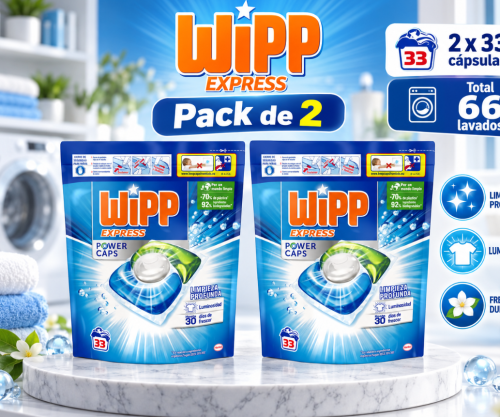 Wipp Express Power Caps Detergente Cápsulas Limpieza Profunda Pack 2x33 Lavados